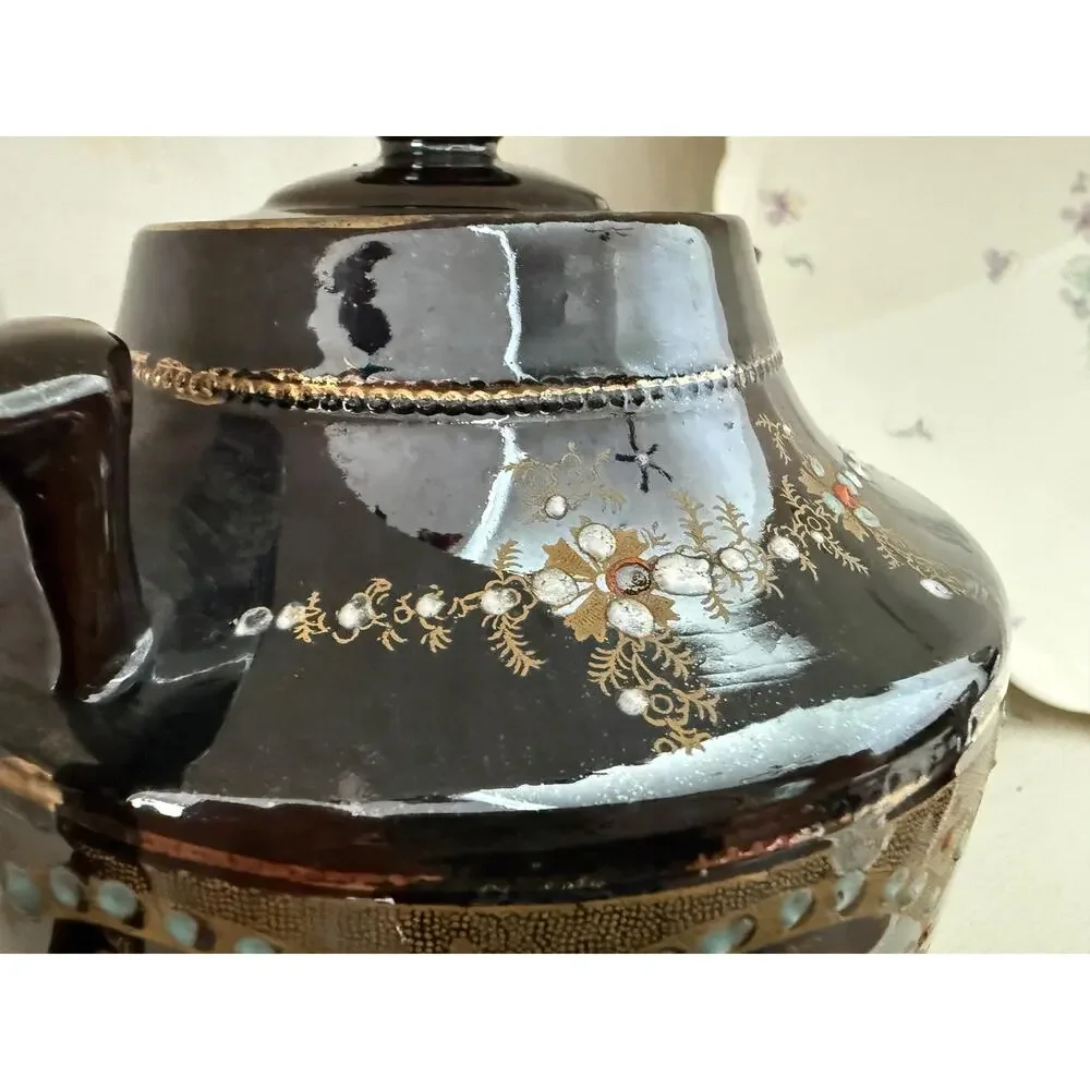 Vintage Price Brothers England Moriage Teapot Brown Gold Floral No. 7